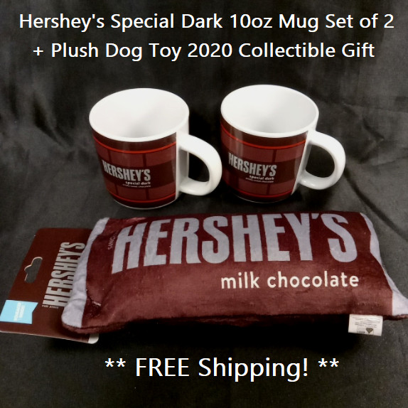 Hershey\'s Special Dark 10oz Mug Set of 2 + Plush Dog Toy 2020 Collectible Gift