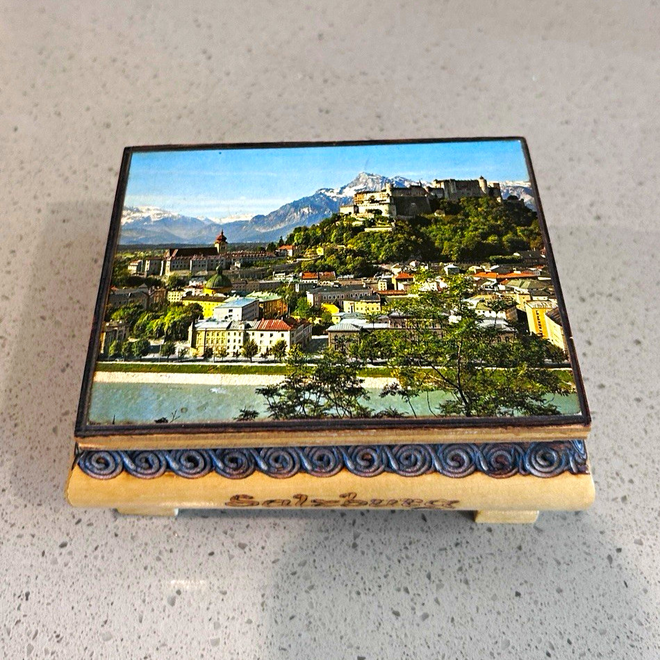 Vintage Salzburg Austria Wooden Music Box Hohensalzburg Fortress Souvenir Vintage Salzburg Austria Wooden Music Box Hohensalzburg Fortress Souvenir