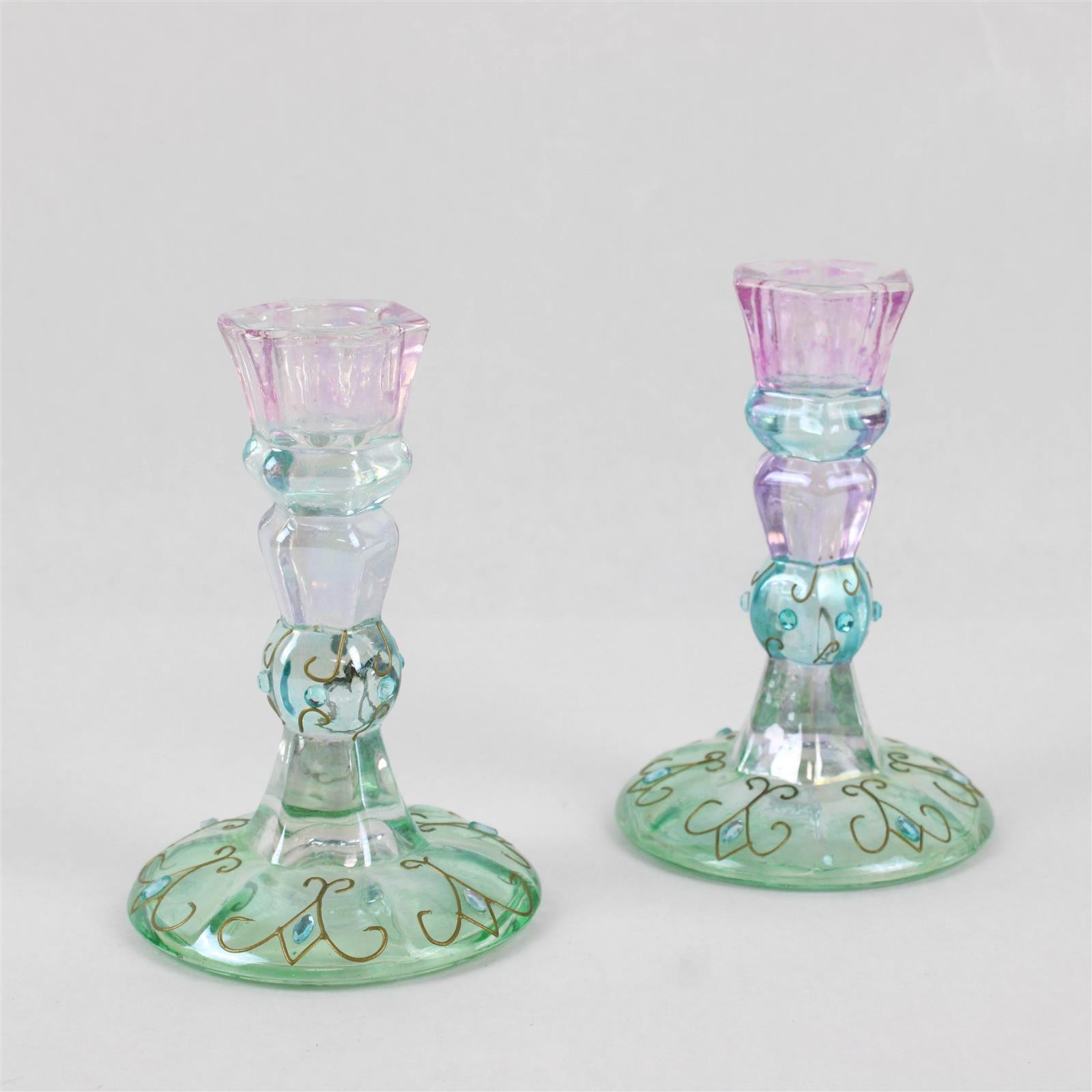 Set of 2 PartyLite Mardi Gras Bedazzled Taper Candle Holders 5\