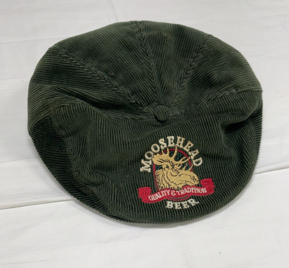 Vtg Moosehead  Beer Snapback Cabbie  Newsboy Corduroy Hat Rare Victory Group 80s
