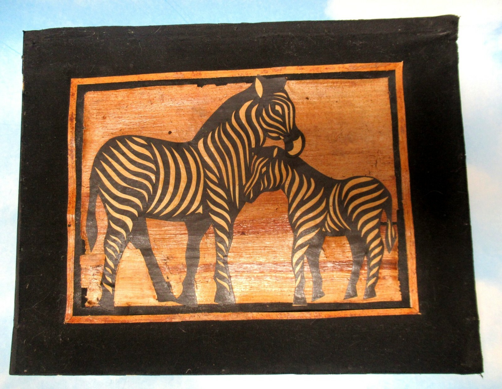 African handmade decoupage paper-grass art ZEBRAS framed