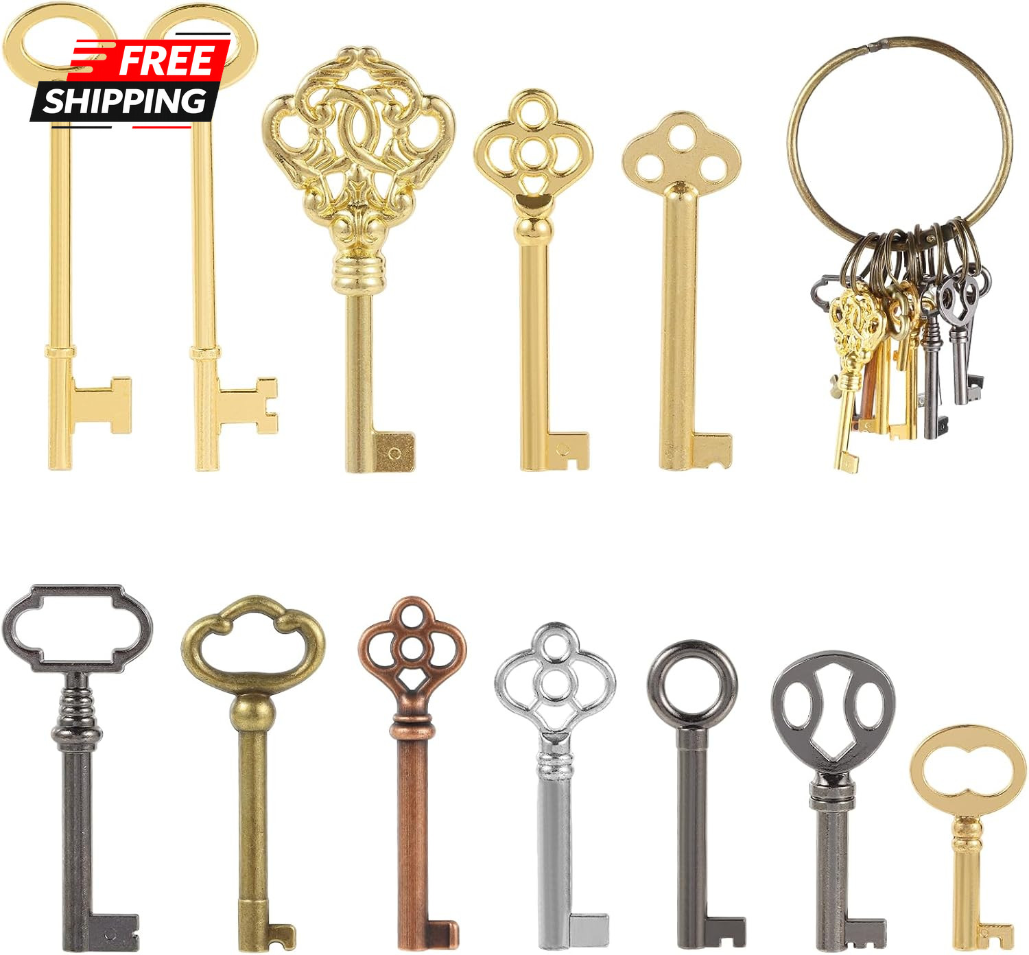 12pcs Skeleton Key Set | Universal Hollow Barrel Keys for Antique Cabinet Door