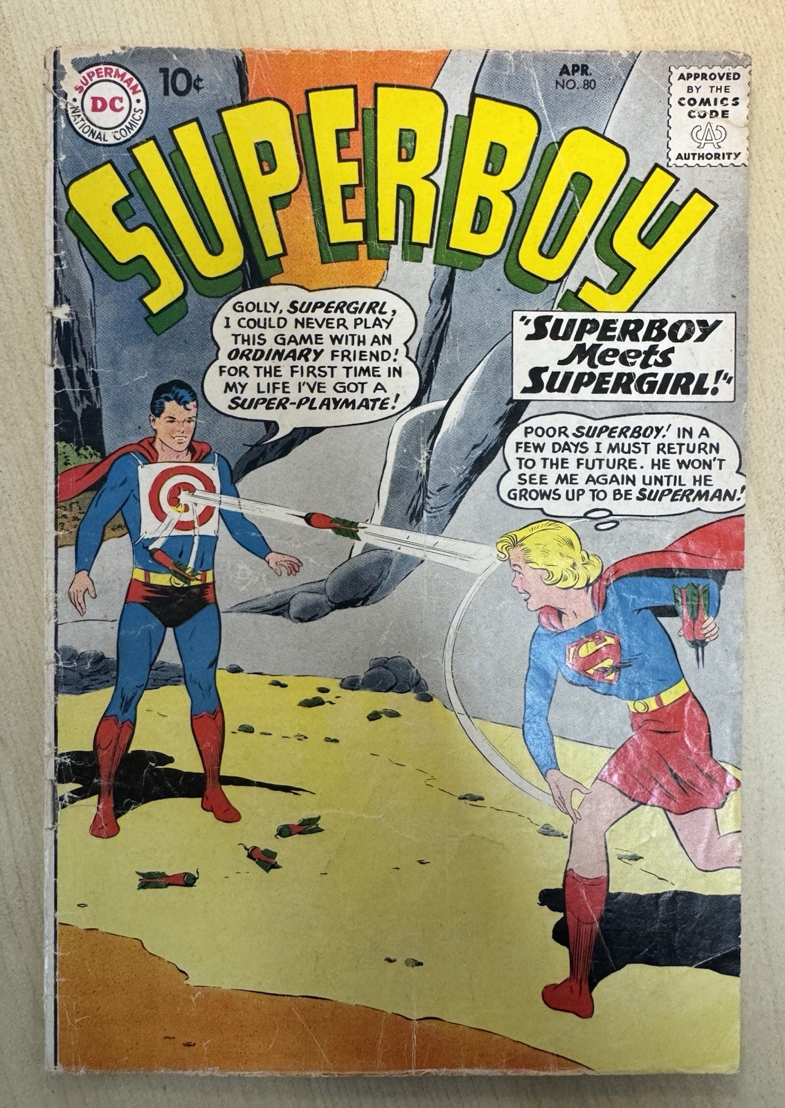 Superboy #80 DC Comics 1960 Silver Age 10¢ - 1st Supergirl Meeting, Curt Swan Superboy #80 DC Comics 1960 Silver Age 10¢ - 1st Supergirl Meeting, Curt Swan