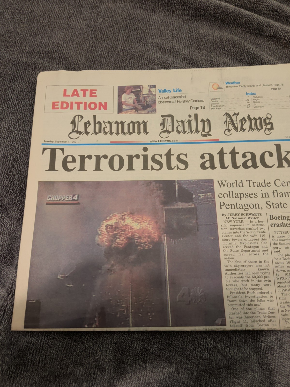 Late Edition Lebanon Daily News September 11th 2001 \ Late Edition Lebanon Daily News September 11th 2001 \
