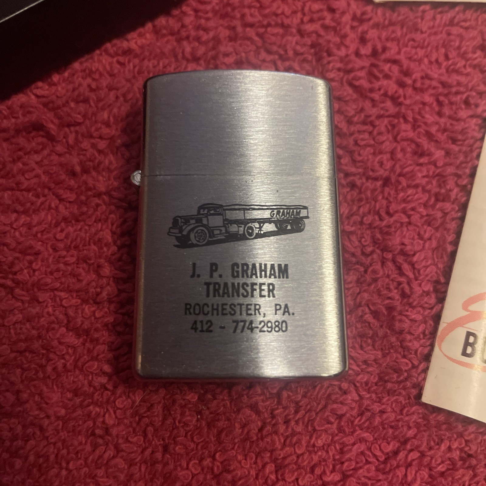 Vintage 1940s Windette LIGHTER With J.P. Graham Transfer Advertising Trucking Vintage 1940s Windette LIGHTER With J.P. Graham Transfer Advertising Trucking
