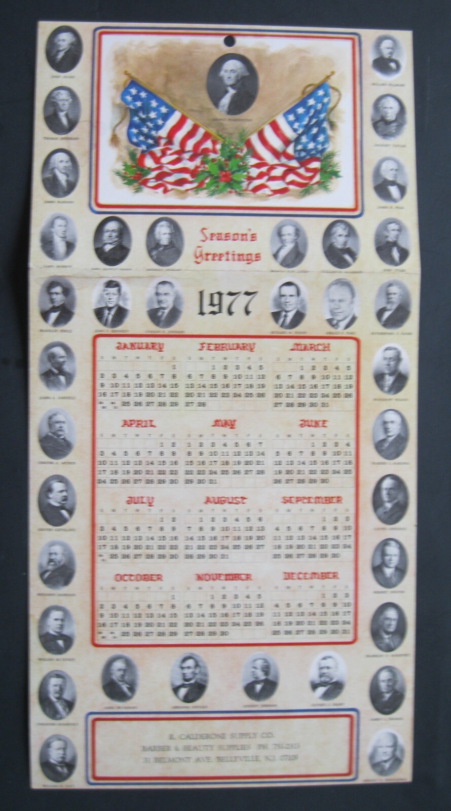 Vintage 1977 Presidential Calendar & Barbershop Advertising Collectible-NJ-Rare