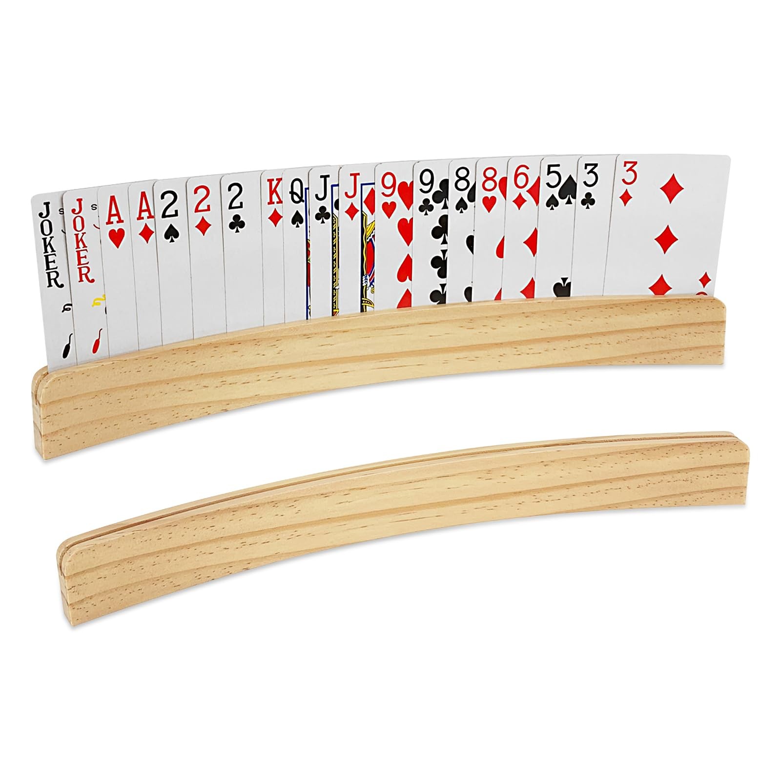 2-Pack Grooved Wood Card Stands, Arc-Shaped Hands-Free Playing Card Accessori...