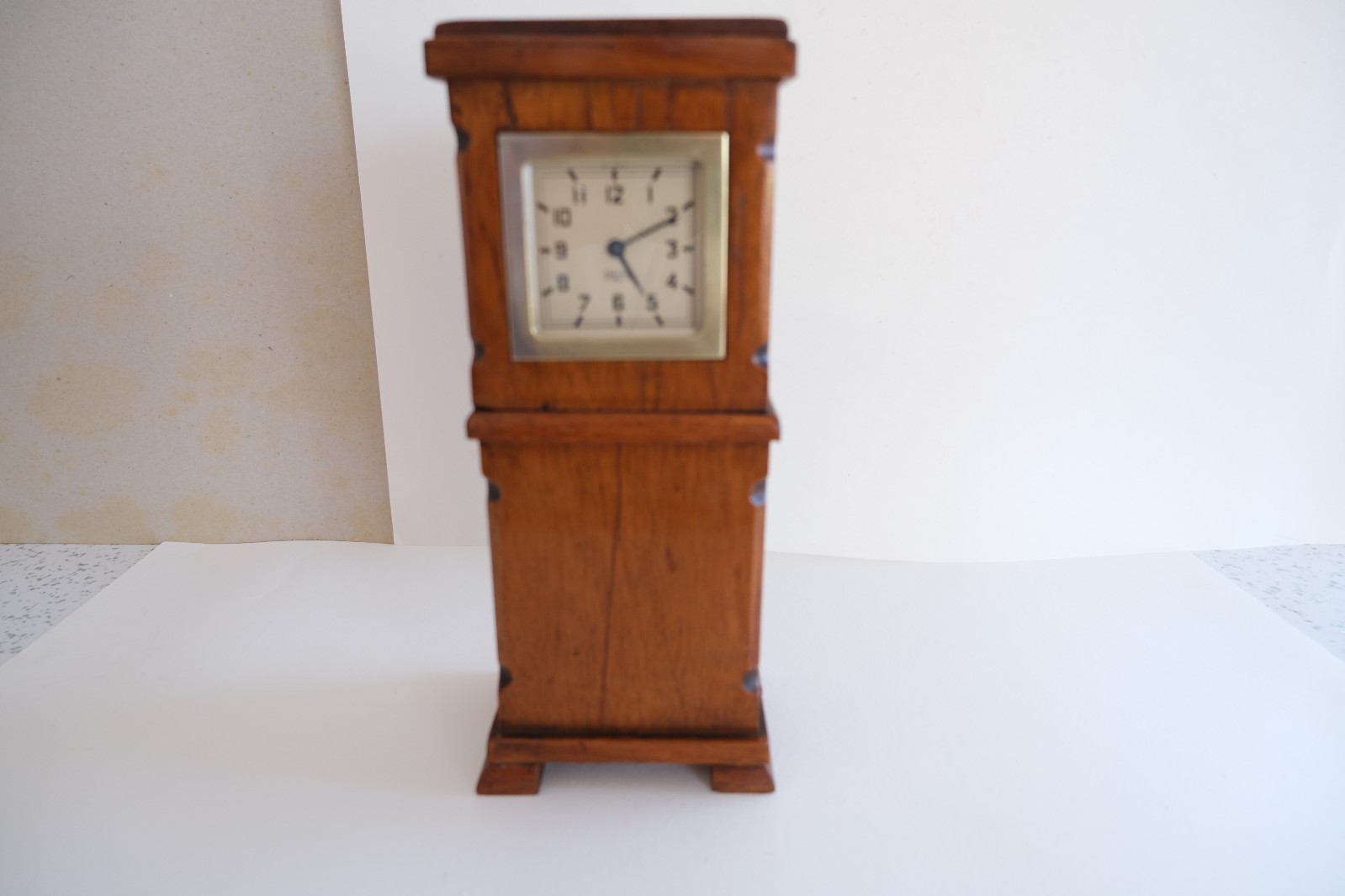 ANTIQUE ART DECO MINIATURE OAK  LONG CASE CLOCK, C1930\'S 25CM HIGH,  WORKING