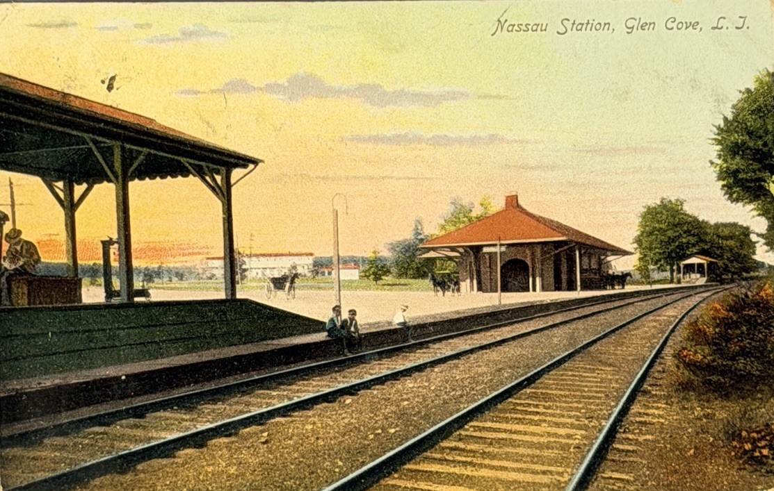 Glen Cove Long Island Vintage Postcard 1909 Nassau Railroad Station LIRR Train