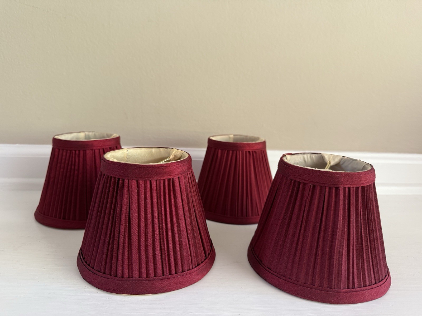 Vintage Cranberry Red Pleated Silky Fabric Clip On Lamp Shades(s) 5” Vintage Cranberry Red Pleated Silky Fabric Clip On Lamp Shades(s) 5”