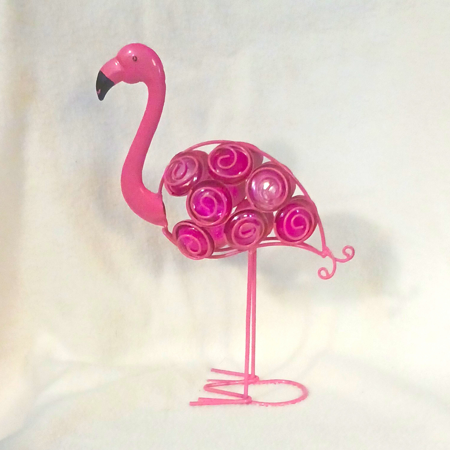 Pink Metal Flamingo Figurine Swirl Body Decorative Collectible Bird Statue