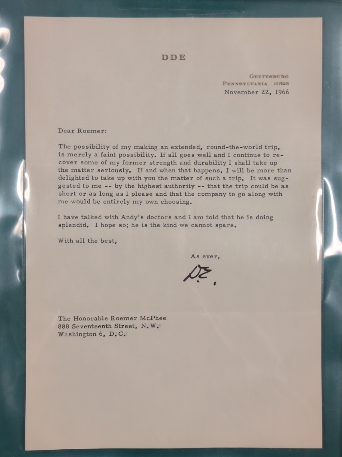 Nov 1966 President Dwight Eisenhower Signed Autographed Letter COA Gettysburg PA Nov 1966 President Dwight Eisenhower Signed Autographed Letter COA Gettysburg PA
