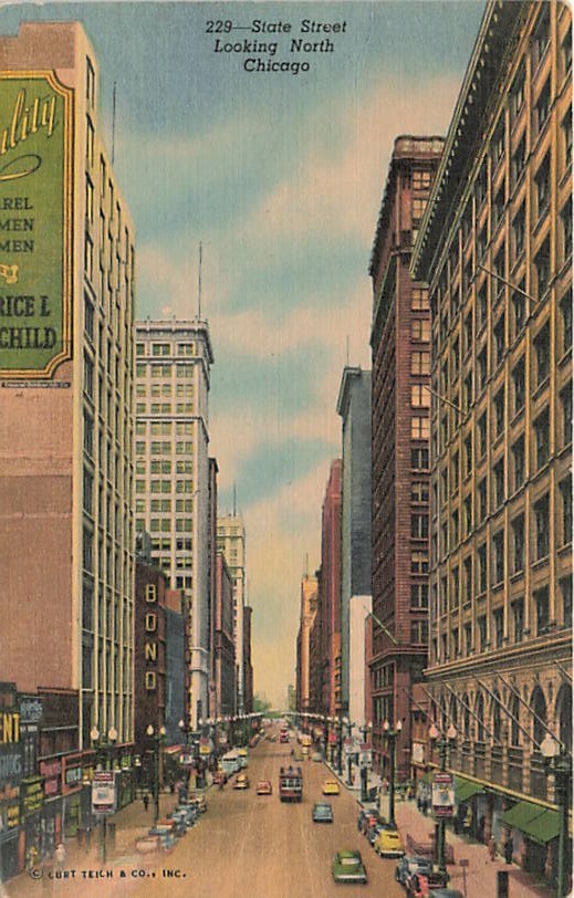 Postcard IL: State Street Looking North, Chicago, Linen Posted 1954