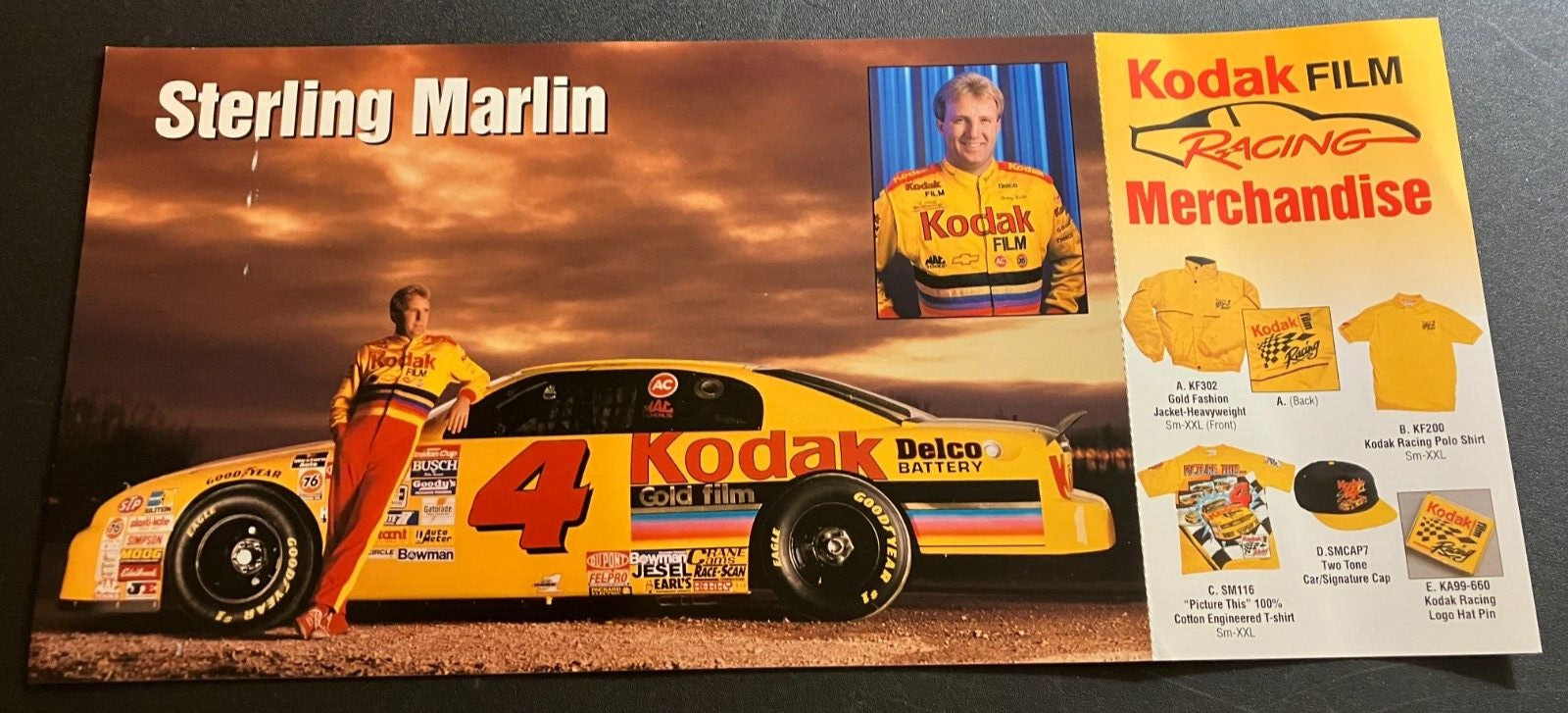 1995 Sterling Marlin #4 Kodak Film Chevrolet - NASCAR Hero Card Handout