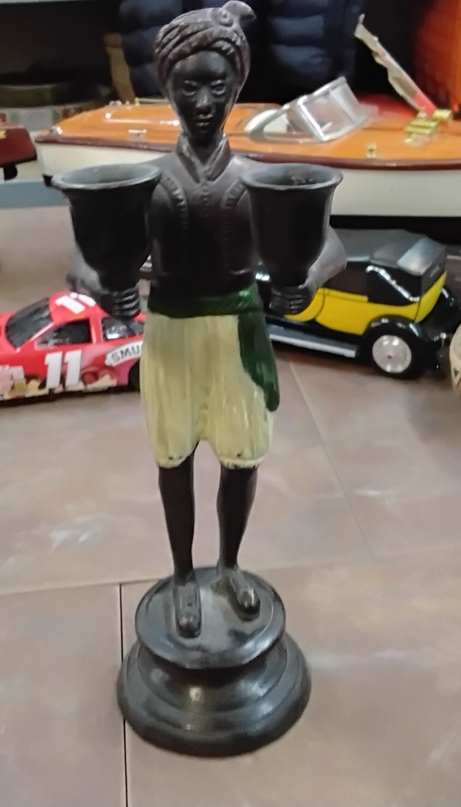 Blackamoor Nubian Servant Painted Double Candlestick Holder Antique Bronze 10”