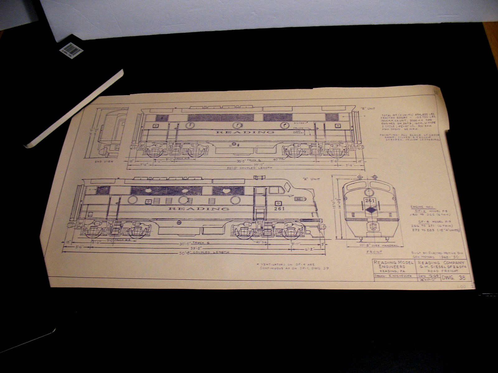 Reading Railroad Model Engineers Deisel GM DF2 DF4 Road Freight Drawing #38 1969