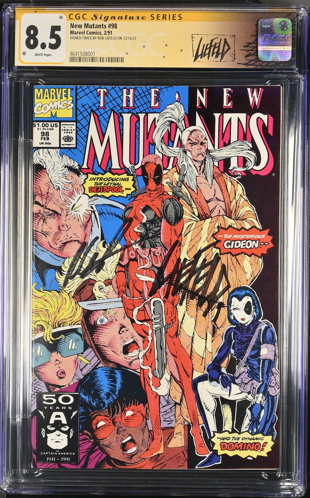 New Mutants #98 (1991) Rob Liefeld 2x Signed 1st Appearance Deadpool CGC SS 8.5