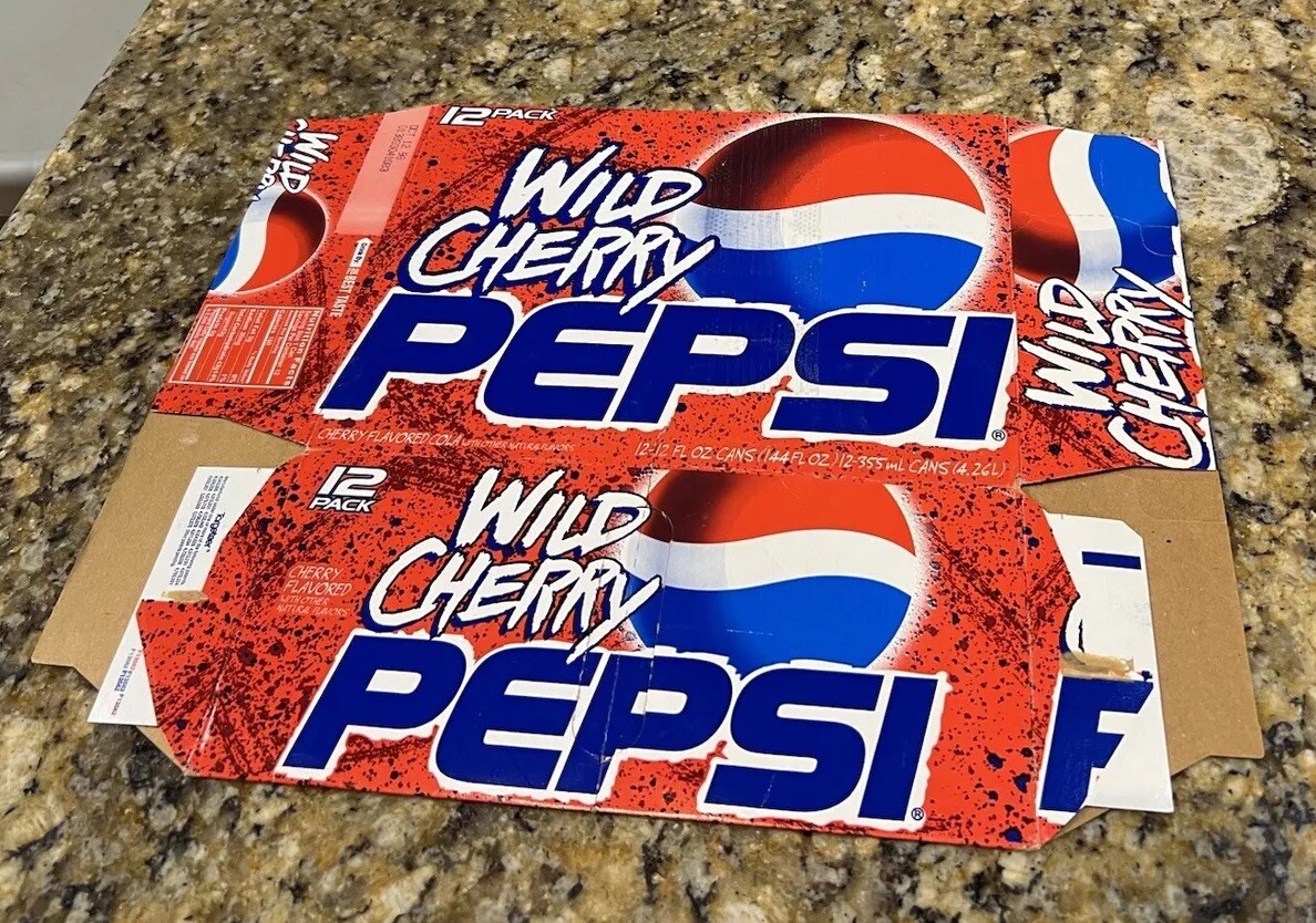 Vintage Pepsi Wild Cherry Carrier Cardboard Sign 12 Pack Cola Soda Drink 1998