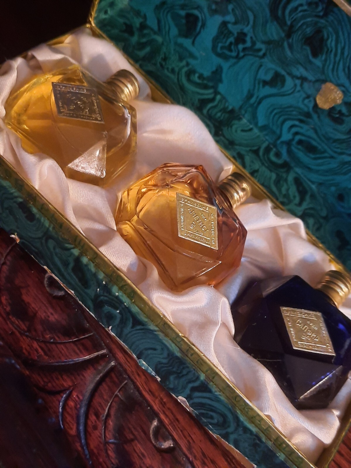 1959  USSR Russian Soviet Moscow NEW ZARJA Perfume Set «МАЛАХИТОВАЯ ШКАТУЛКА»