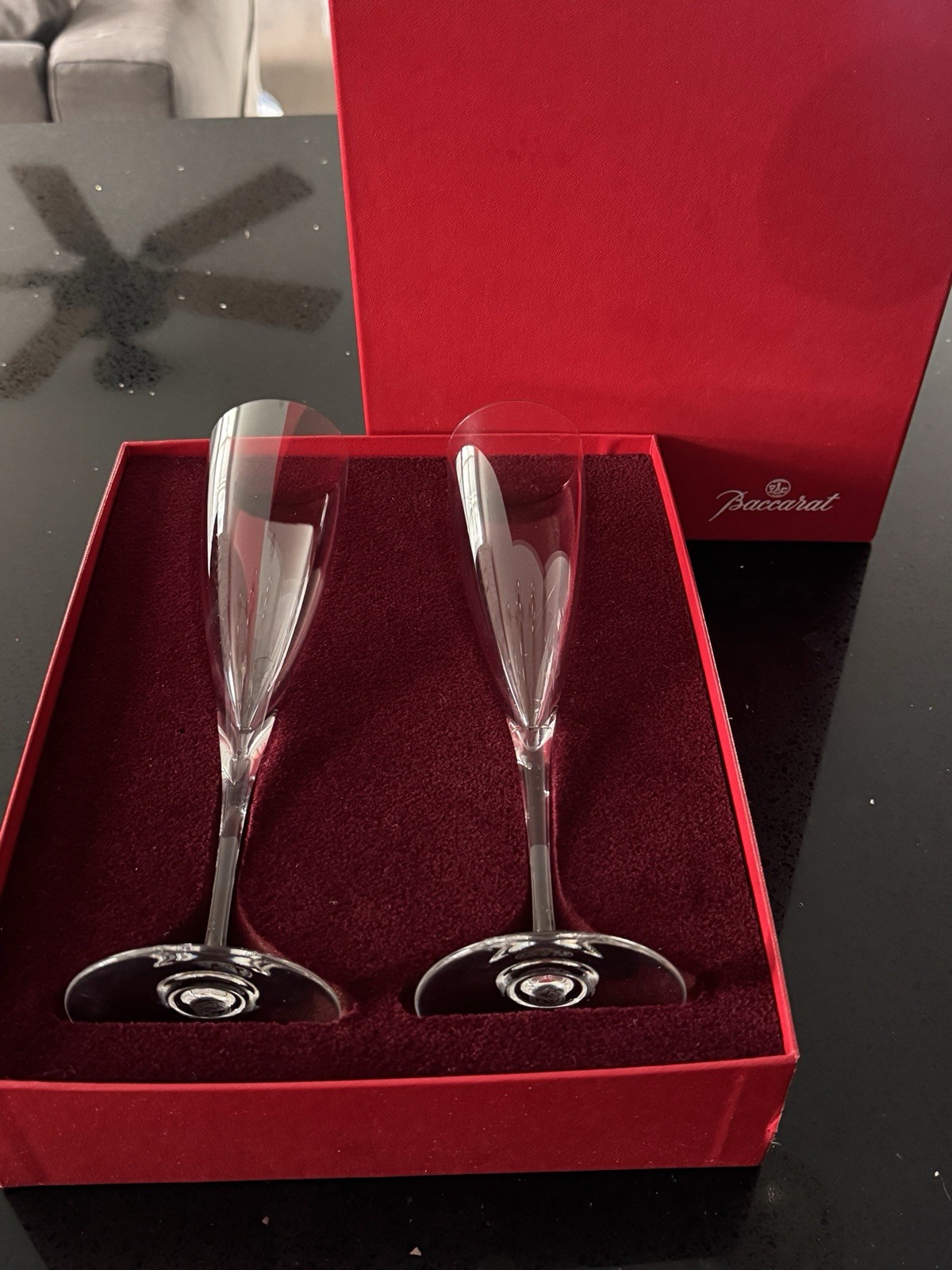 Baccarat Crystal Champagne Flutes Set France Clear Crystal Box Vintage Don RARE
