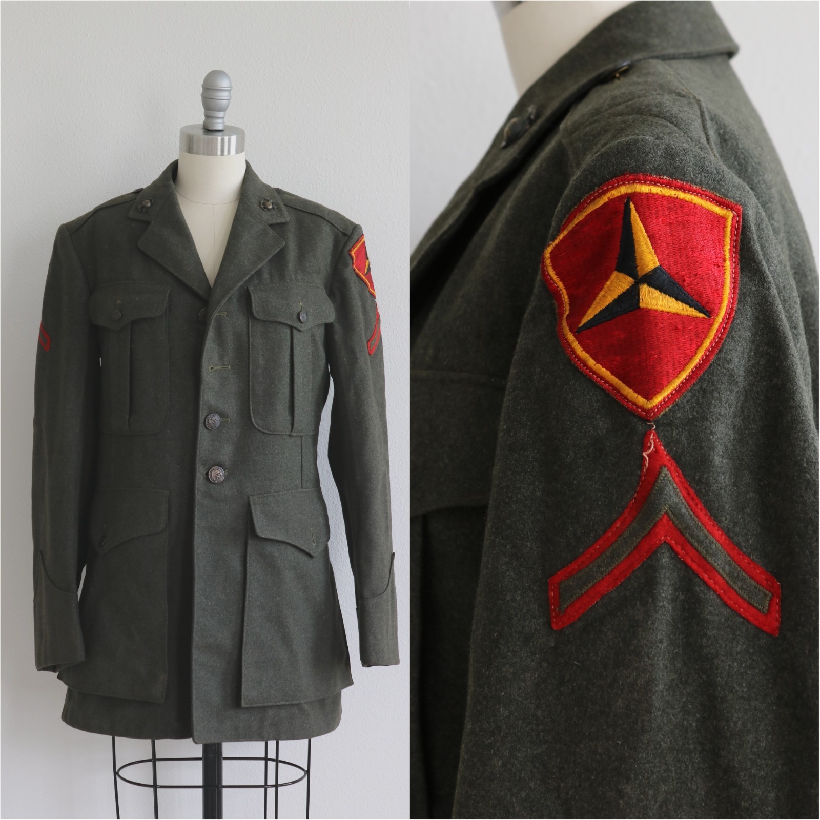 VTG 1940s WWII WW2 Dress Jacket Marine 3rd Marine Division Eagle Globe NAMED
