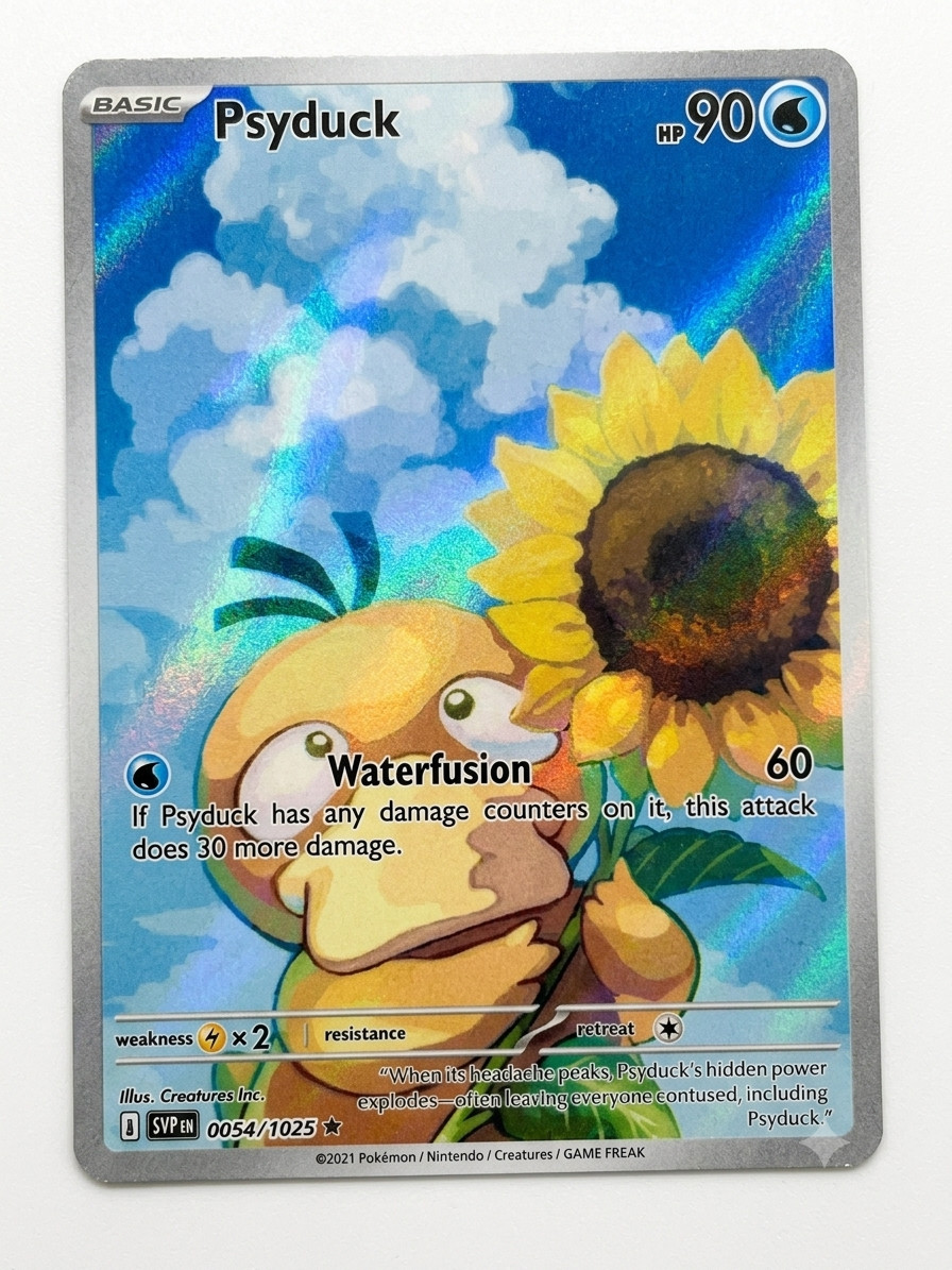 🌟 Handmade Unofficial Fan Art Inspired PSYDUCK WITH FLOWER Collectible Card