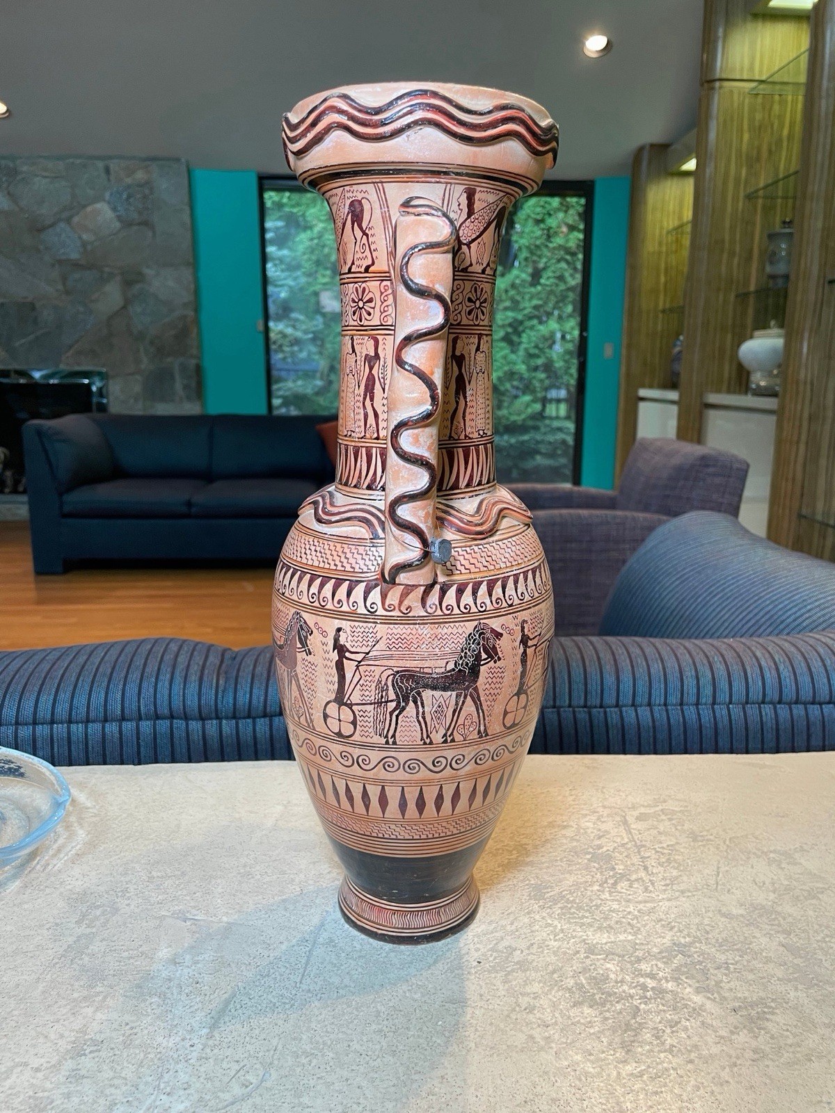 Greek Terracotta Vase Geometric Amphora Protoattic Analatos Repro Hand Painted