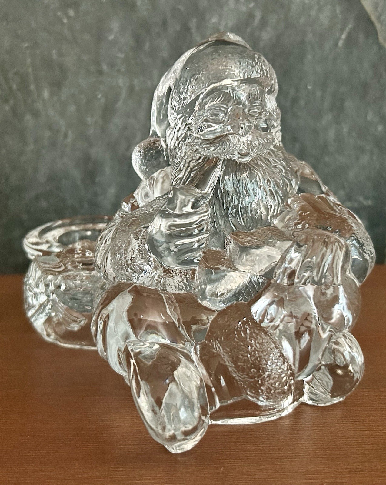 Crystal Clear Industries Santa Claus Candleholder Figurine Molded Glass 5\