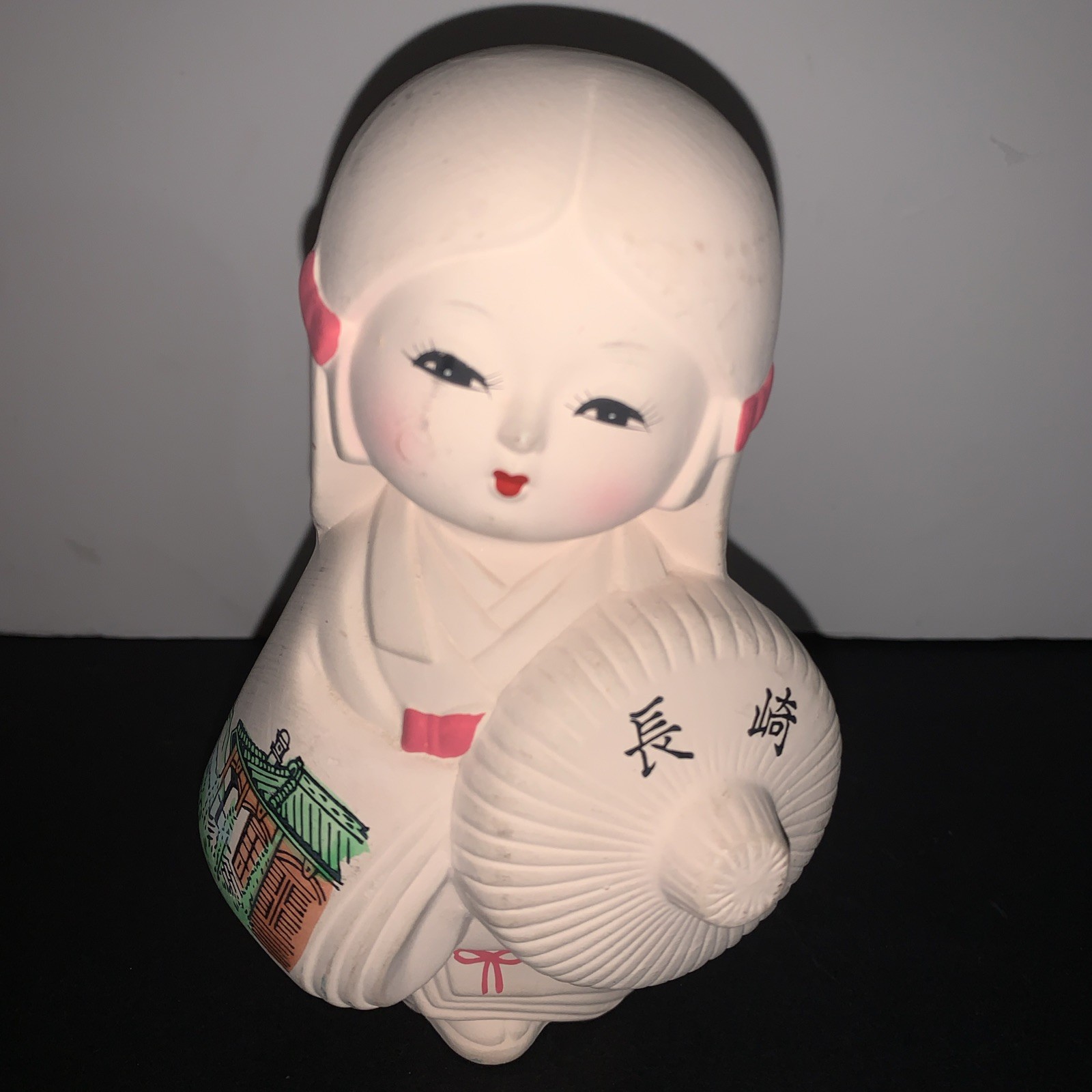 Hakata Doll With Umbrella Figurine Little Girl Bisque Finish Vintage. EUC