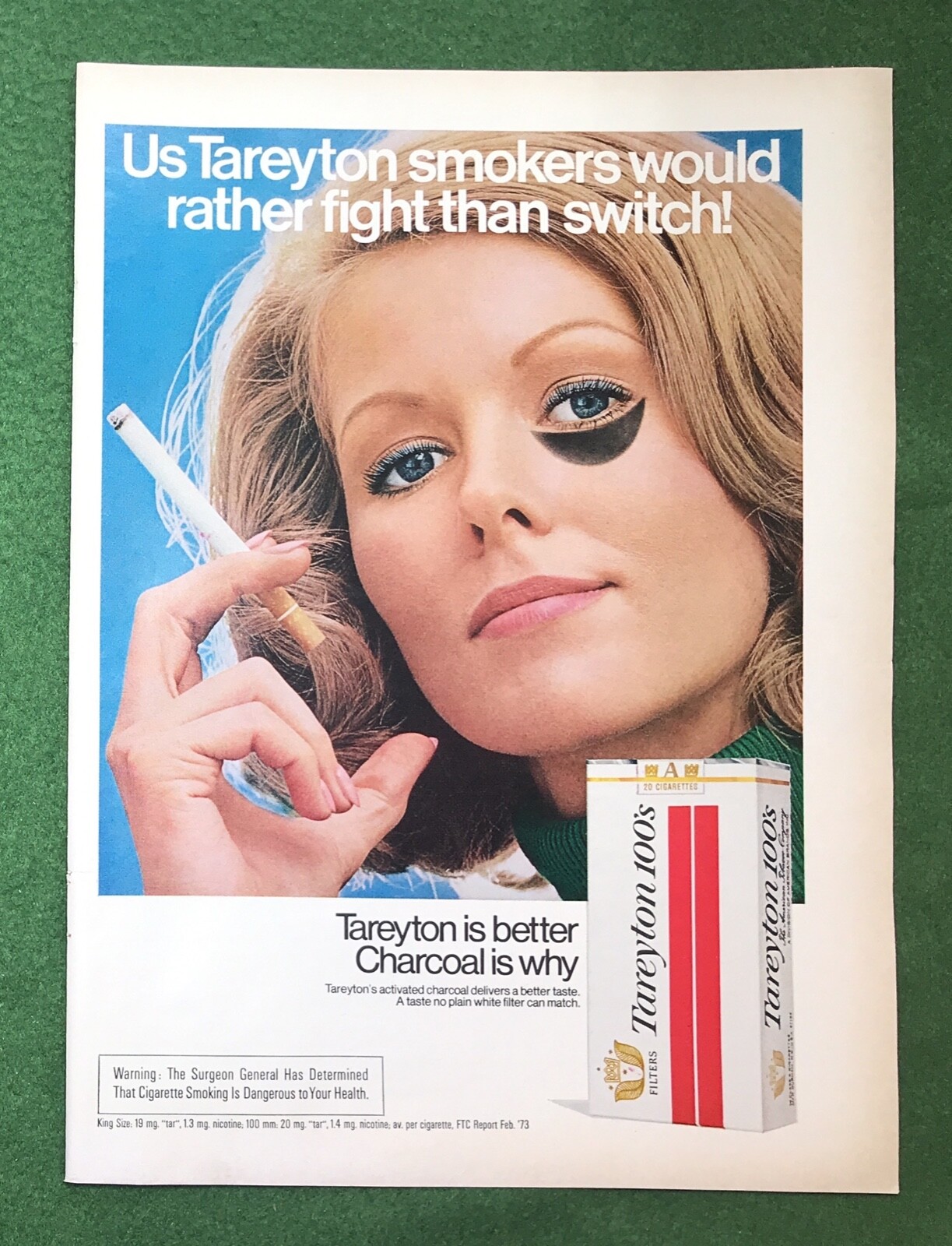 vintage 1970s  mag ad Tareyton Cigarettes smoking tobacco smoke \