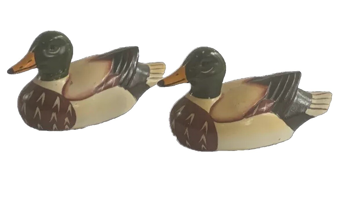 VTG Pair Ceramic Porcelain Mallard Duck Figurine Decoy Lake Cabin Home Decor 5”