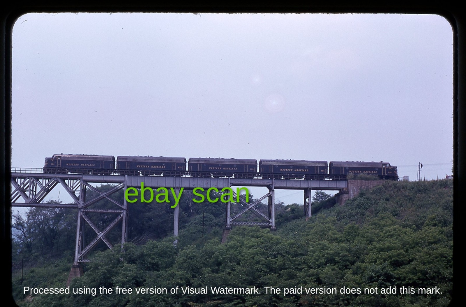 Orig. Slide, WM Western Maryland EMD F7A  234 & 241 Freight, Carnegie PA,  1963