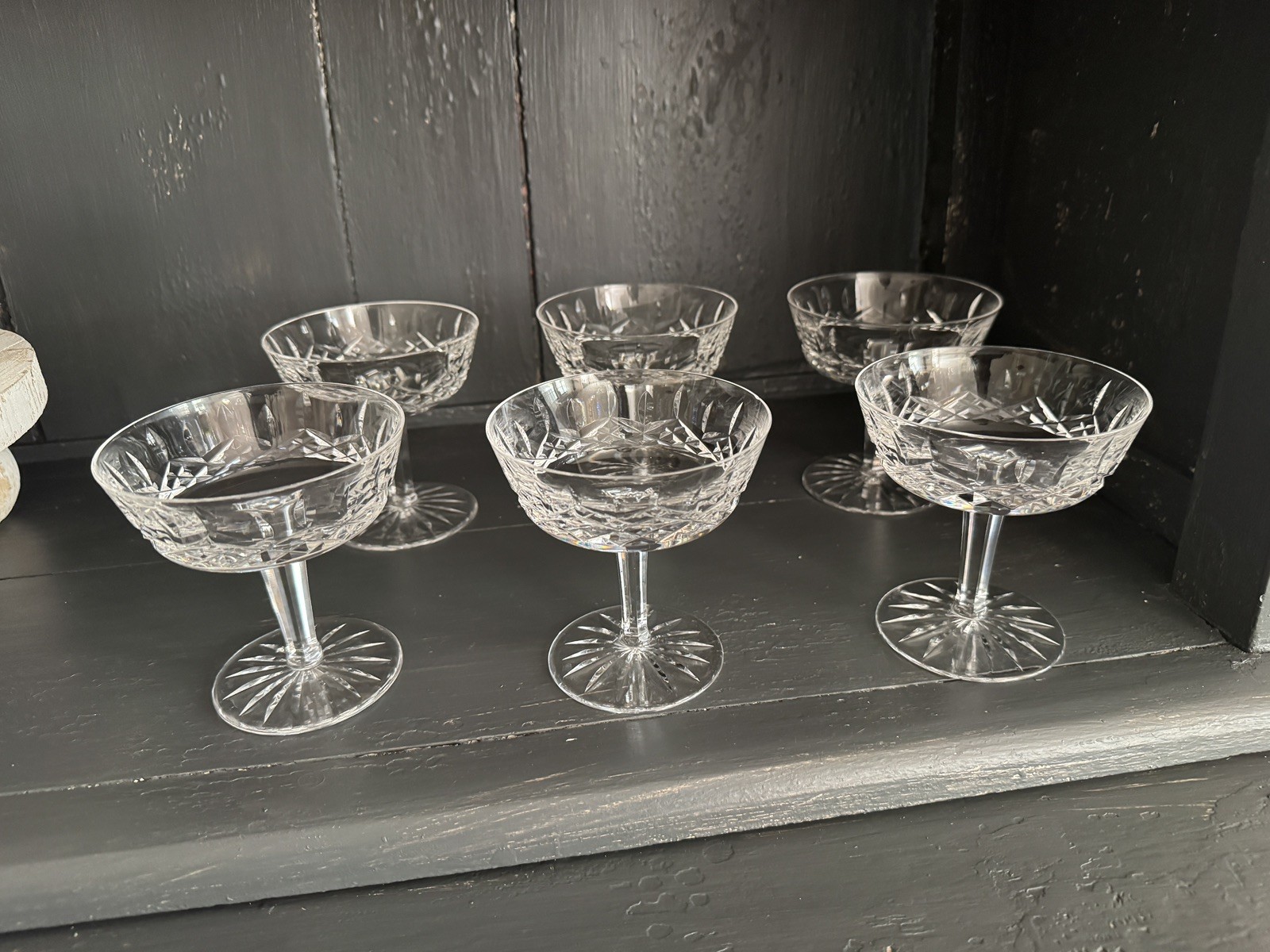 Vtg.Waterford 6 Lismore Crystal Champagne Coupe Sherbet Stemware Glasses 