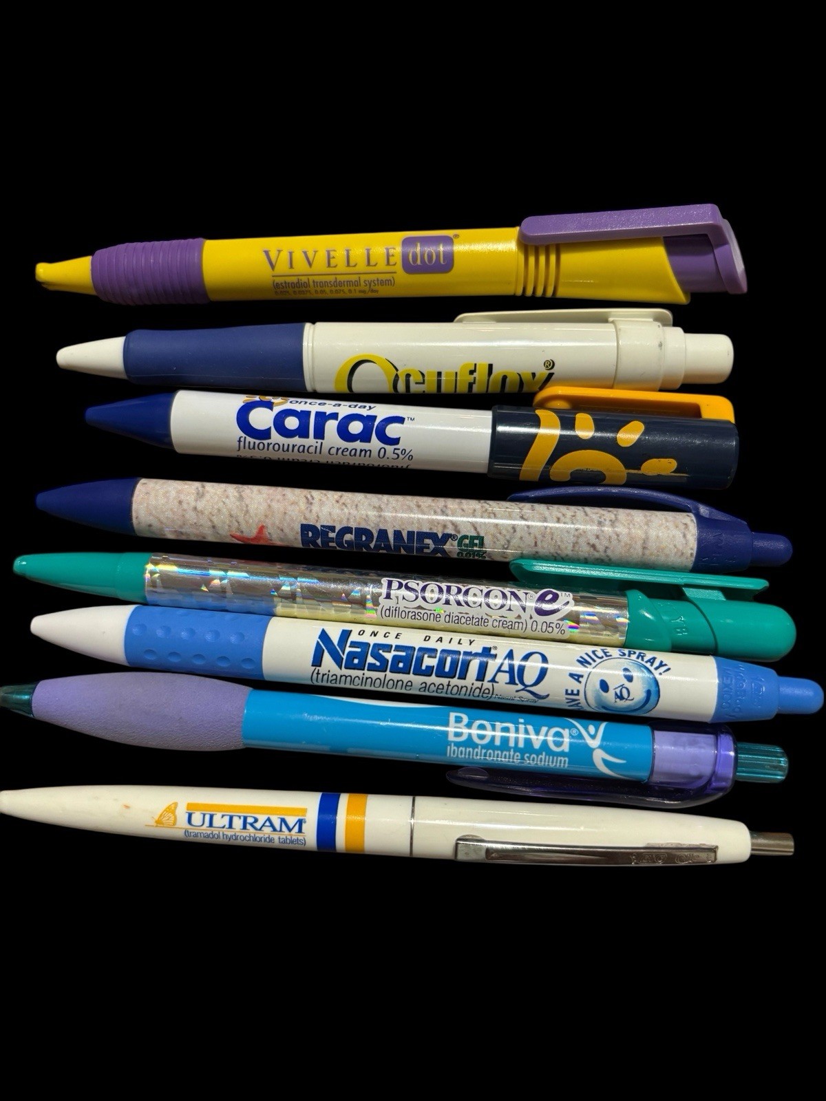 Lot Of 8 VTG Pharma Drug Rep Promo Pens Ultram Boniva Vivelle Regranex Working