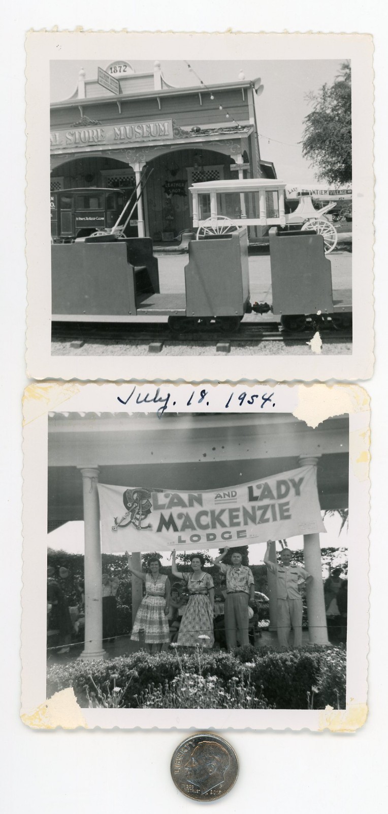 (2) Old 1954 photos / LADY MACKENZIE Lodge SIGNS - Stamford CT FRONTIER VILLAGE