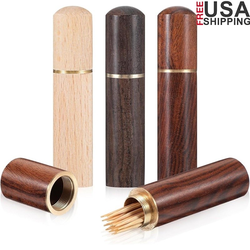 3 Packs Toothpick Holder, Portable Wood Toothpick