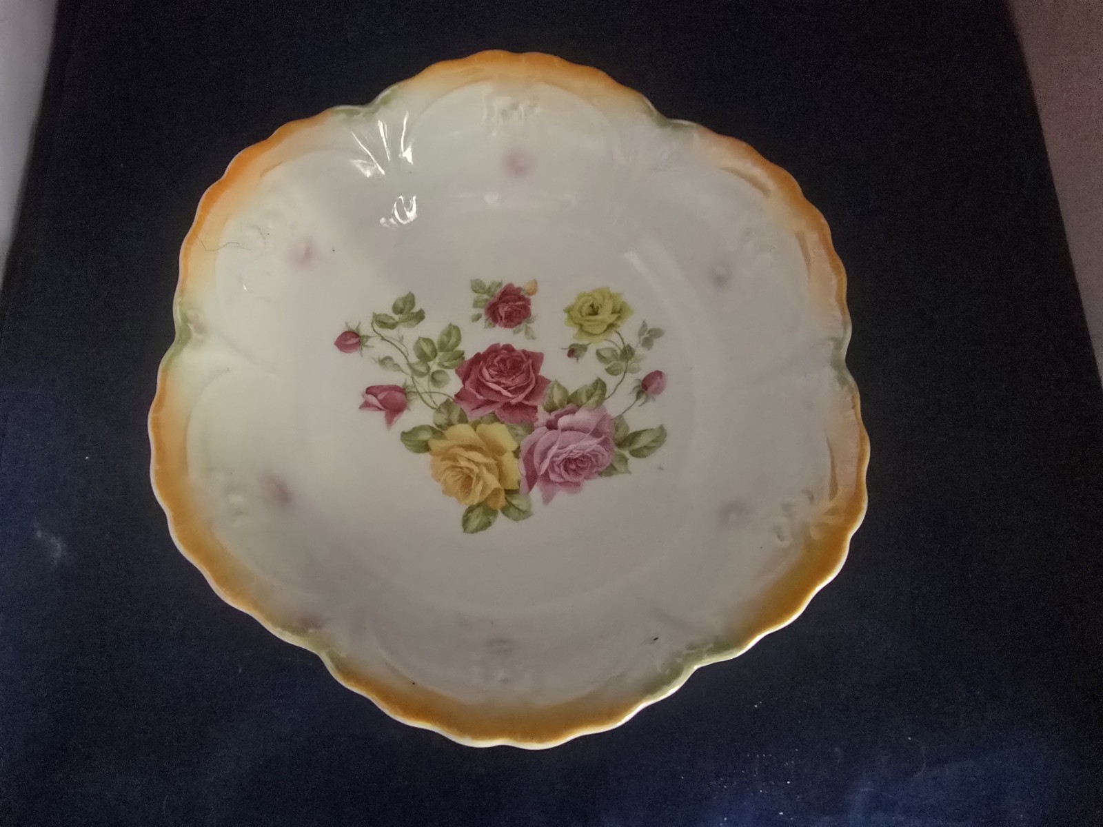 Vintage Serving Dish Bowl With Roses With Peach Lusterware Trim From Germany