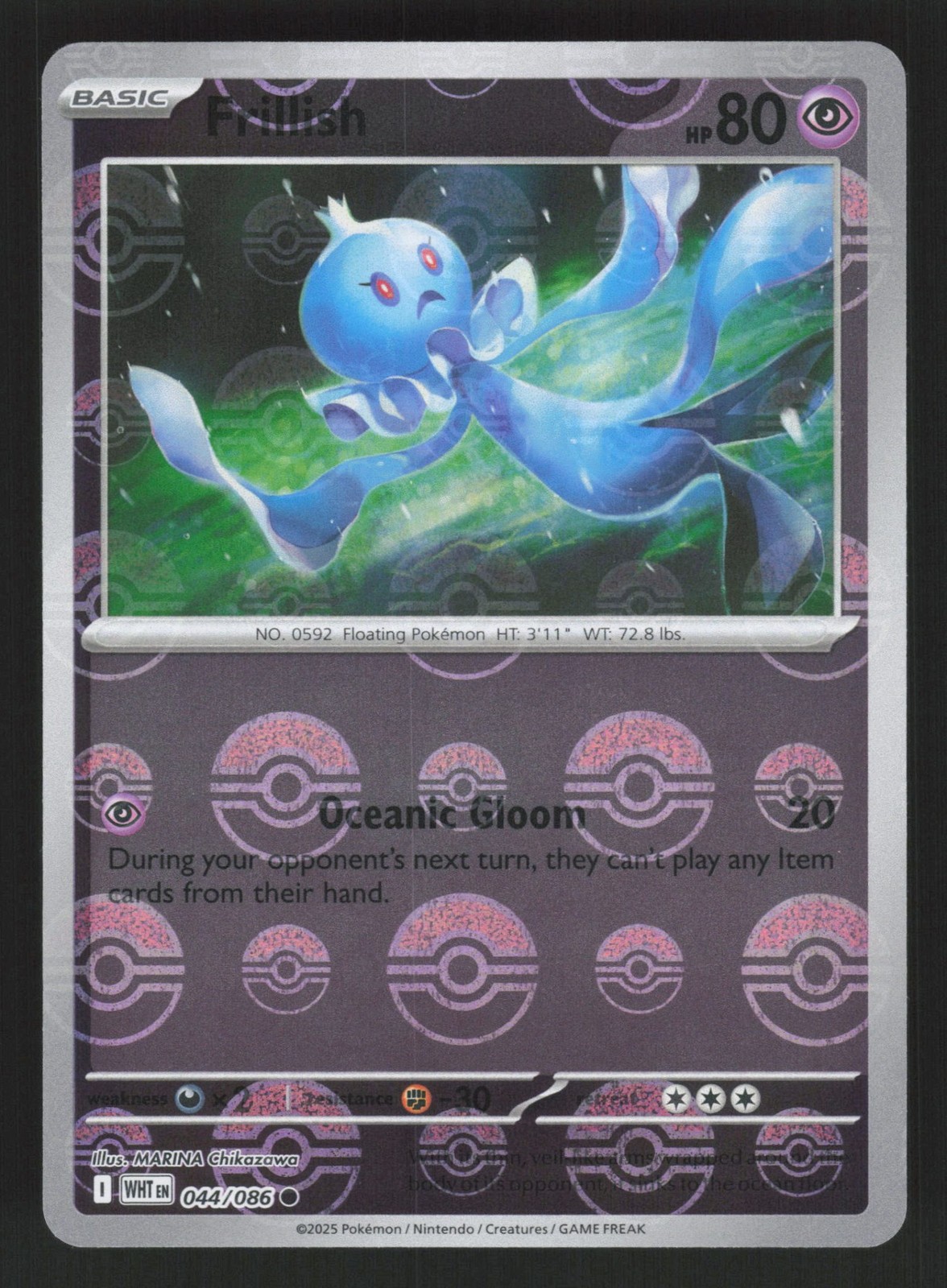 English NM Frillish (Poke Ball Pattern) 044/086 WHT Holofoil Pokemon