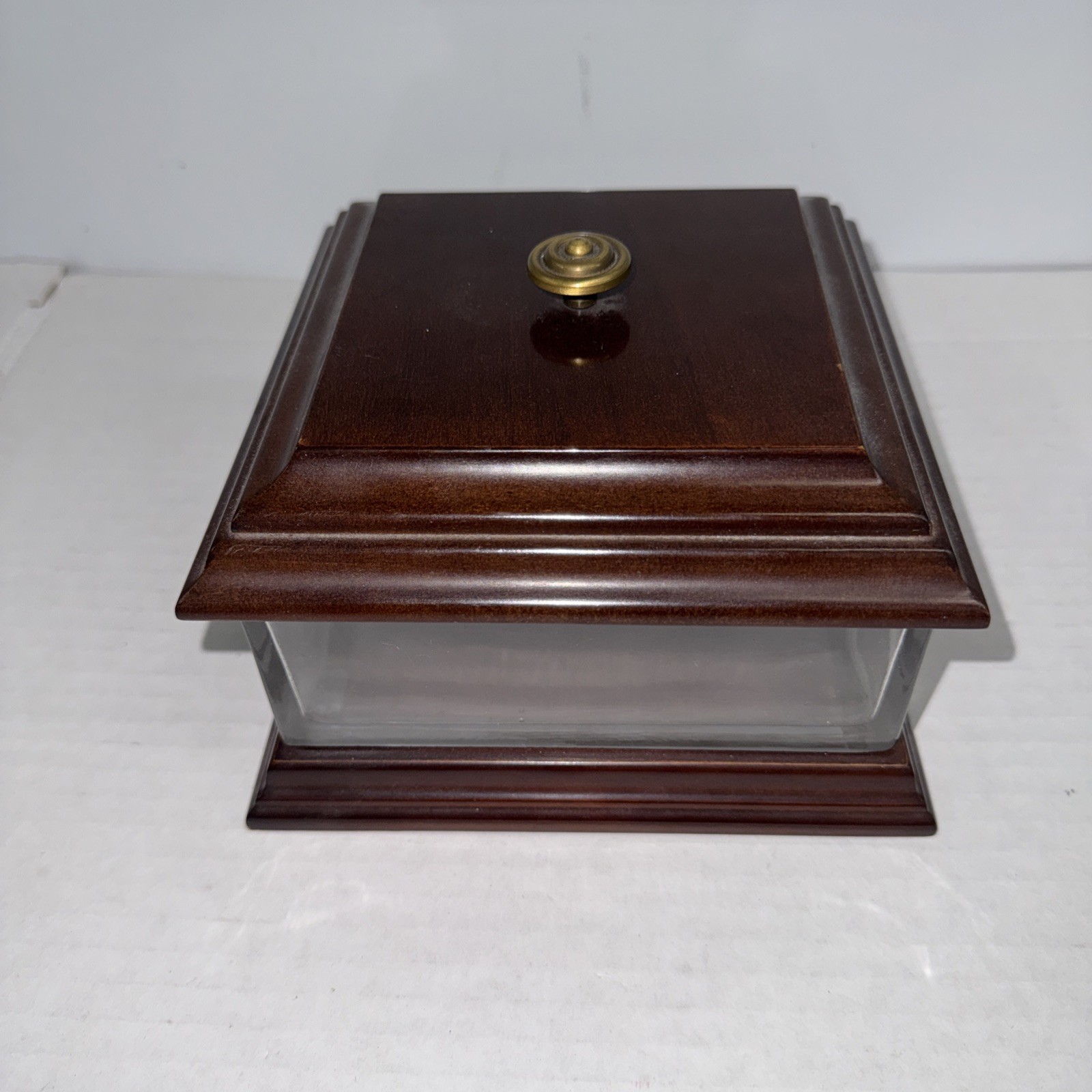 Vintage 1997 The Bombay Co. Glass and Cherry Wood Keepsake Display Jewelry Box