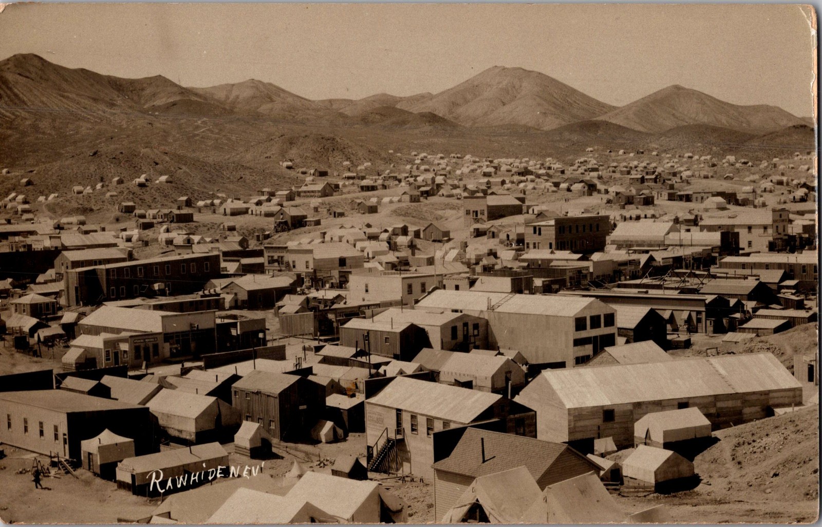 [72F] Postcard RPPC 1908, Birds-Eye View of Rawhide Nevada