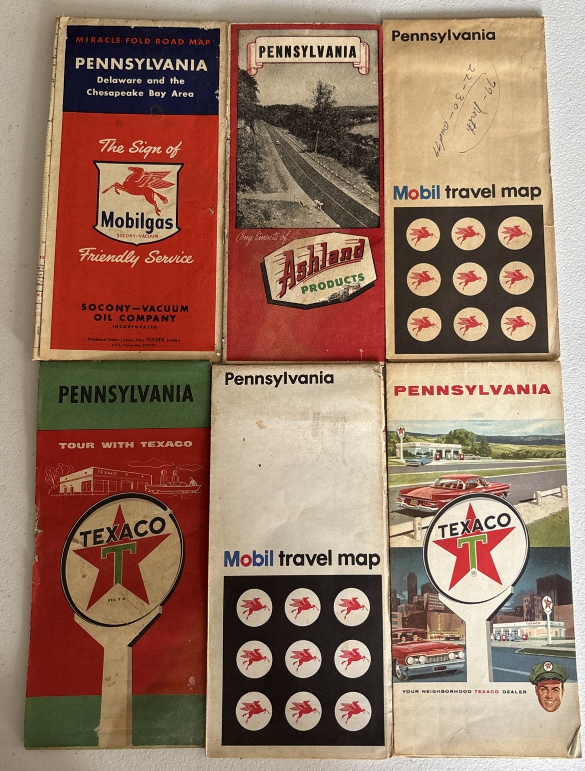 Vintage Pennsylvania Road Map Lot of 6 Mobil Texaco Ashland 1961 1967 1973