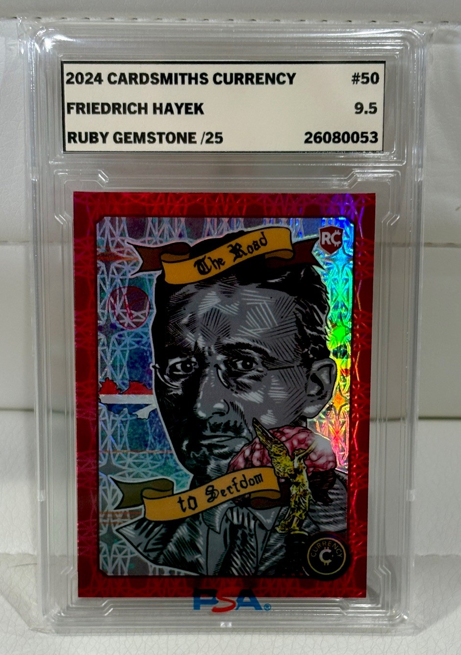 friedrich Hayek 2023 Cardsmiths Currency Series 3 #50 ruby gemstone /25 
