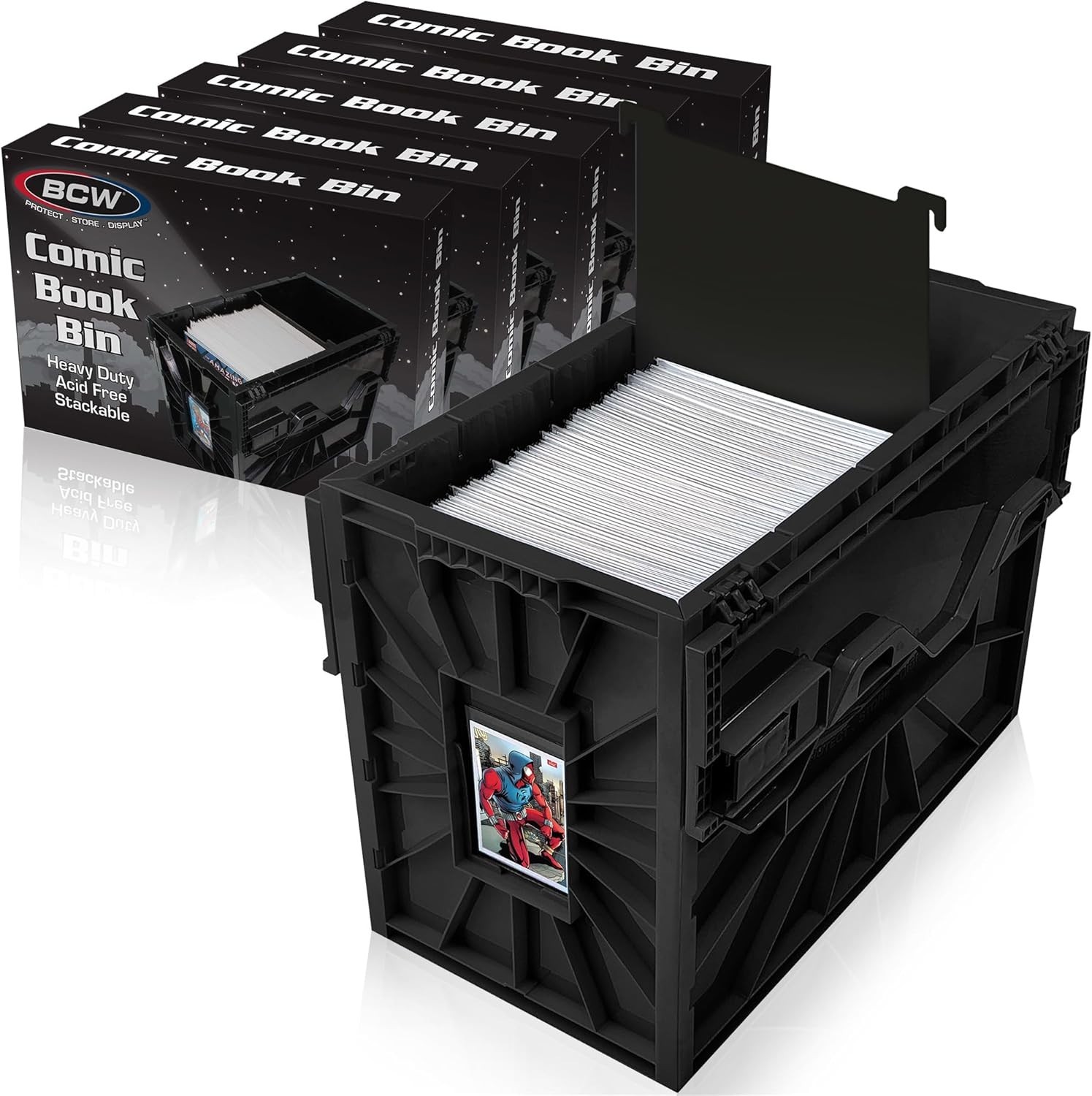 1 Case (5) BCW Black Short Comic Book Box Bin | Heavy Duty Acid Free Plastic
