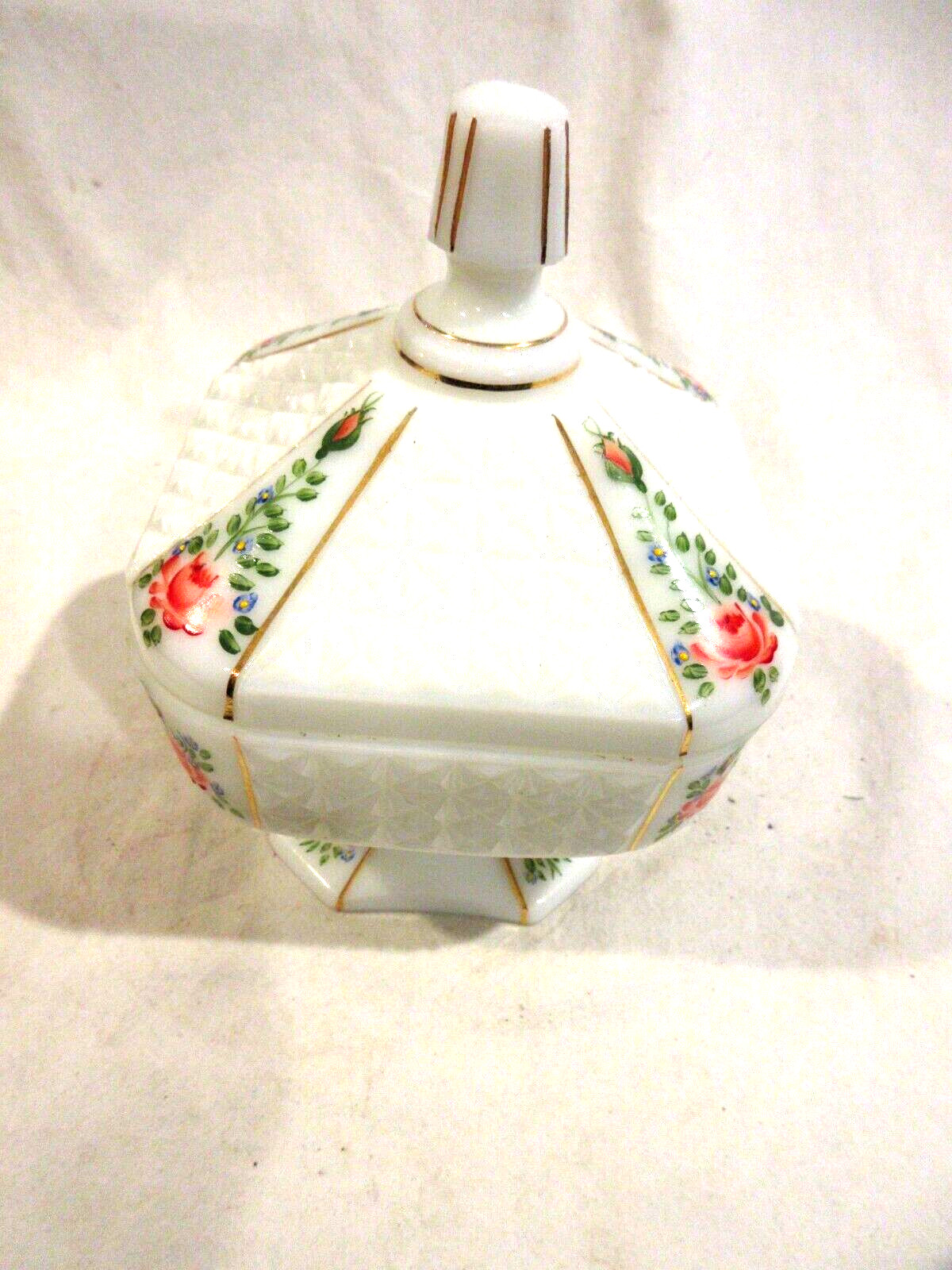 Westmoreland Milk Glass Covered Candy Dish w/Flowers