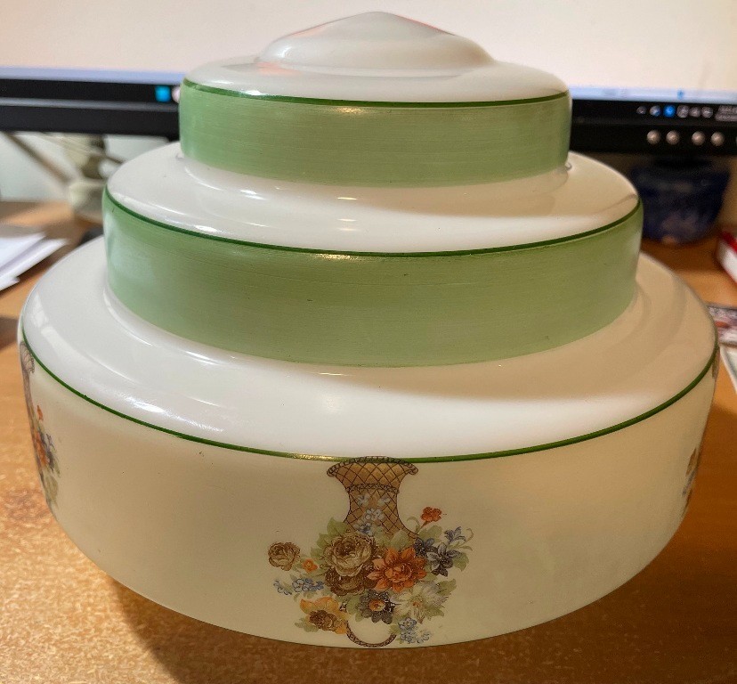 Vtg Milk Glass Skyscraper Tiered Cake Ceiling Globe Light Shade Art Deco Antique