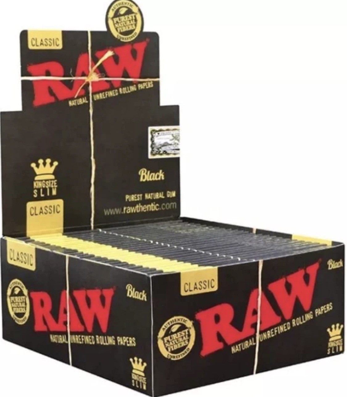 Raw Black Classic King Size Slim Natural Rolling Papers, 50 Packs, 