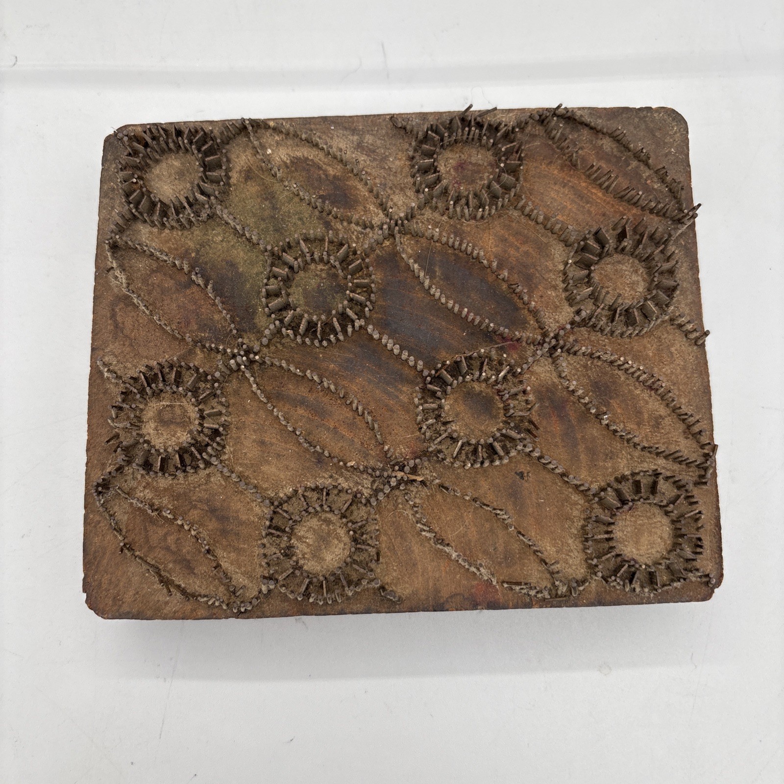 Antique VTG Primitive Wood Floral Pattern Fabric Stamp Printing Block 6\