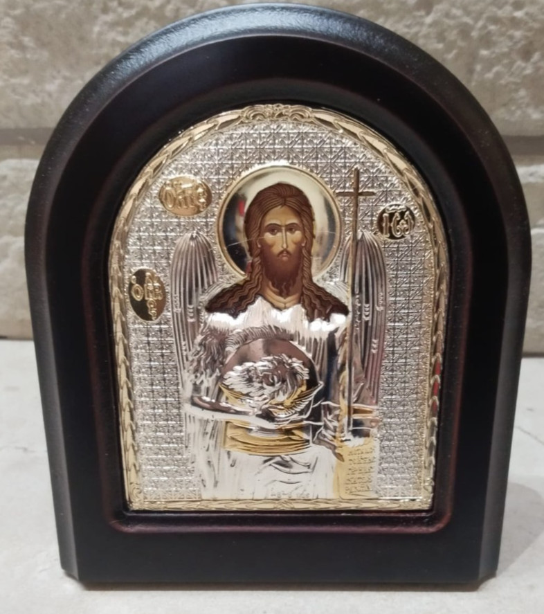 Greek Silver Icon St. John the Baptist Angel of the Desert 950 Silver Certificat