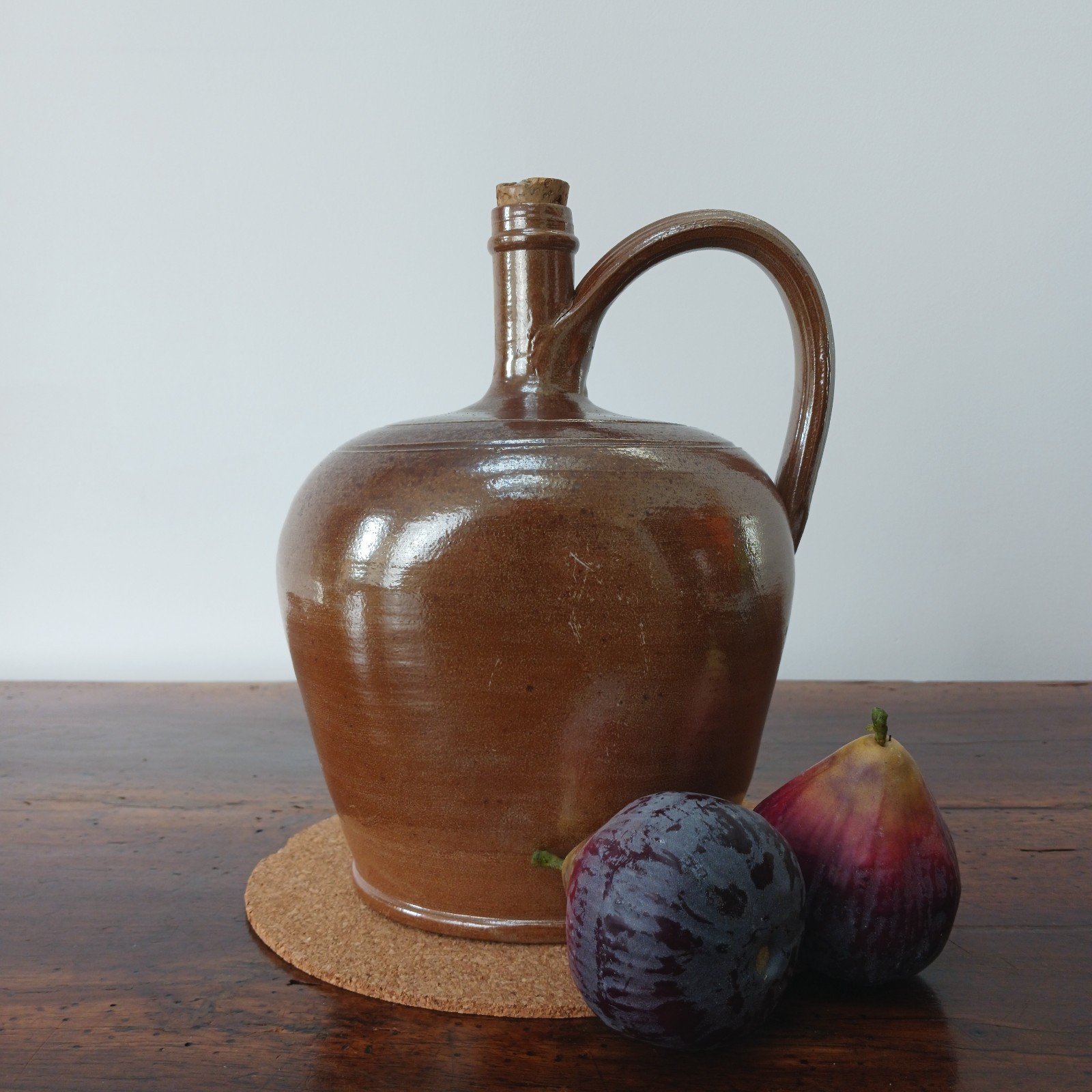 Attractive Mid Size Vintage French Stoneware Brown Bottle - Perhaps for Calvados