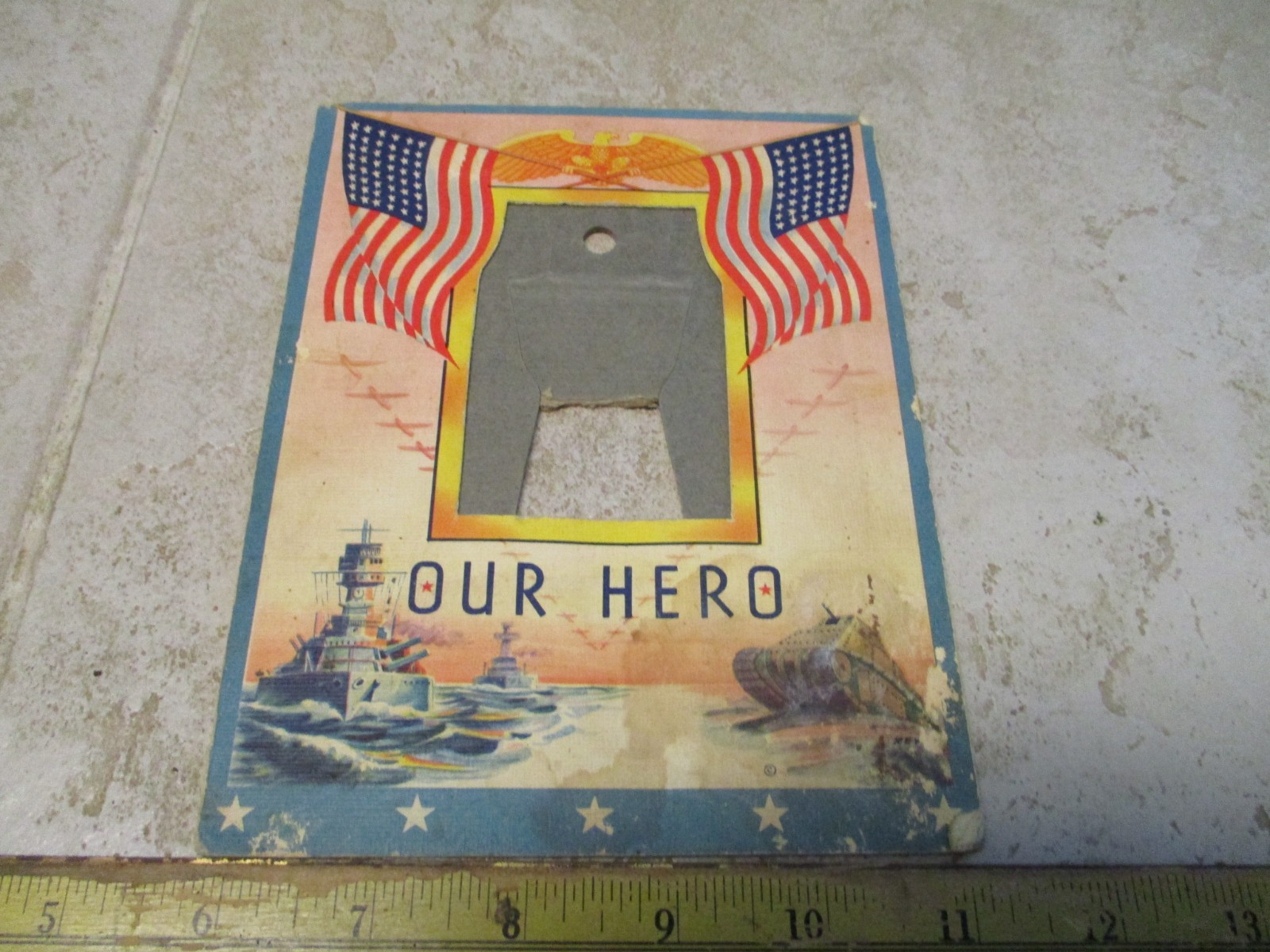VTG Antique WW2 Patriotic Photo Frame Home front Battleship Our Hero WWII US